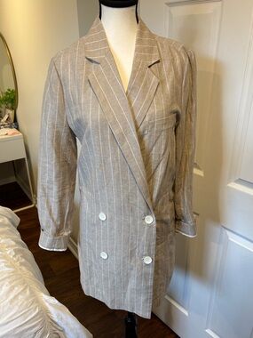 Gibson Latimer Linen Blend Pinstripe Blazer Dress Longline Jacket Small
